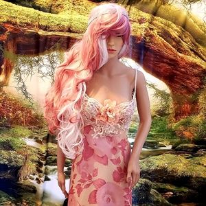 Sample Gown Only-ADRIENNE Pink Ivory Silk Chiffon Lace Wedding Gown